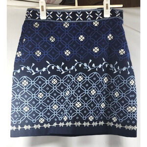 LOFT Womens Size 2 Blue White Floral A Line Side Zip Lined Work Casual Skirt